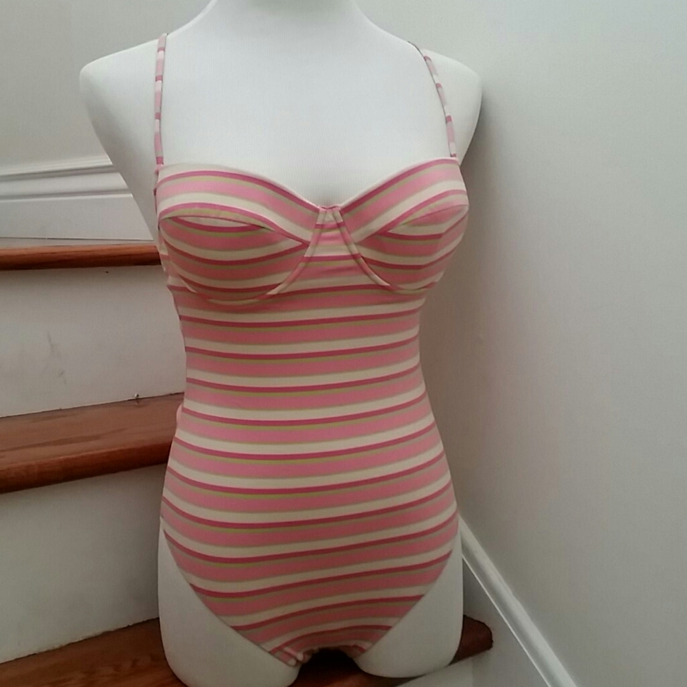 Moschino Pink Beige Green Pretty Bright Swimsuit.